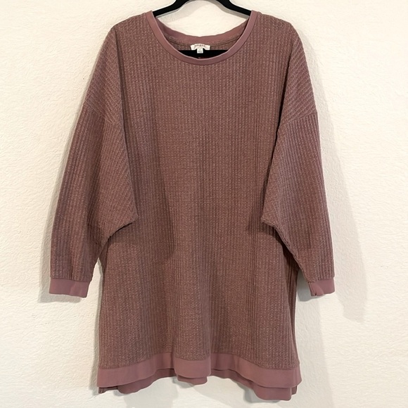 Umgee Women’s Tunic Top Pink Waffle Knit Stretch Slouchy Loungewear Oversized - Picture 1 of 14